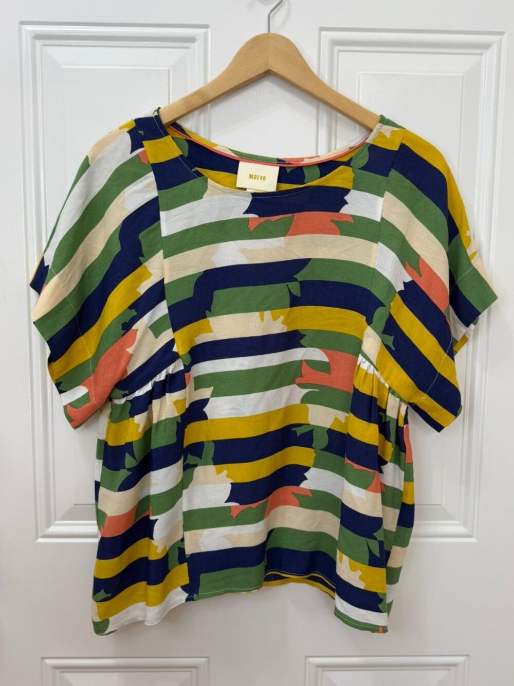 Maeve Anthropologie Milla Striped Multicolor Short Sleeve Blouse Size S - Picture 3 of 11